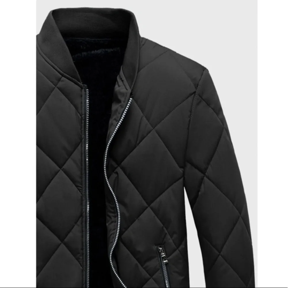 Men Black zipper pocket bomber jacket coat quilted - Picture 5 of 6